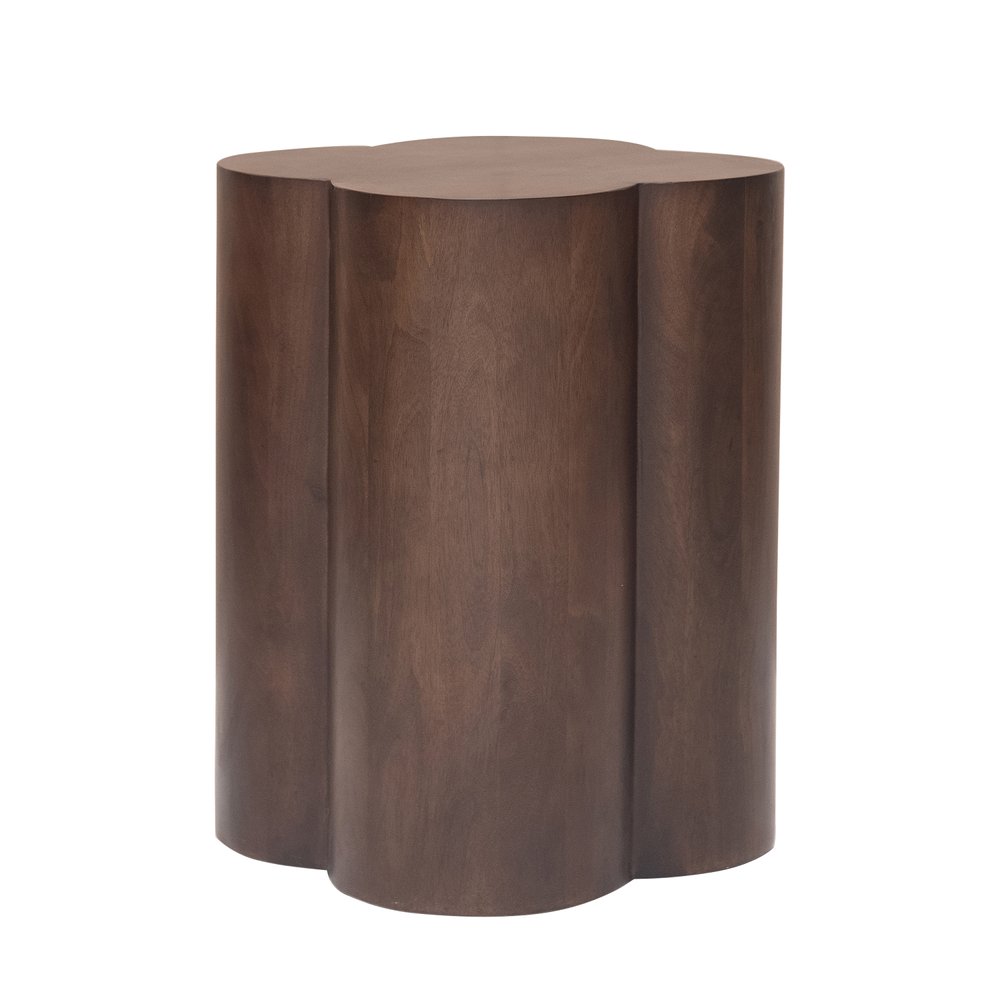 Brown Solid Wood Quatrefoile Drum End Table - 21-inch