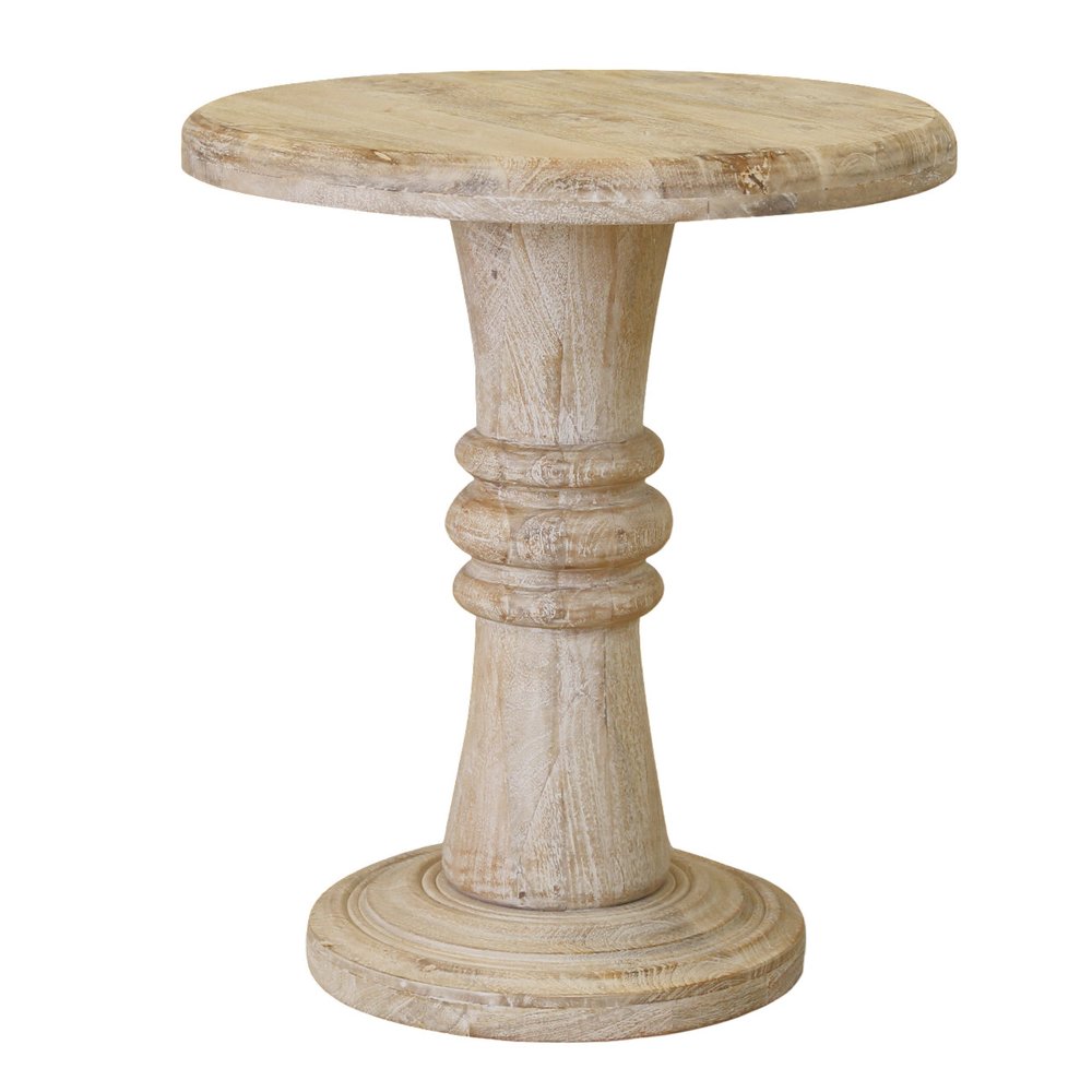 Brown Solid Wood Round Pedestal End Table - 28-inch