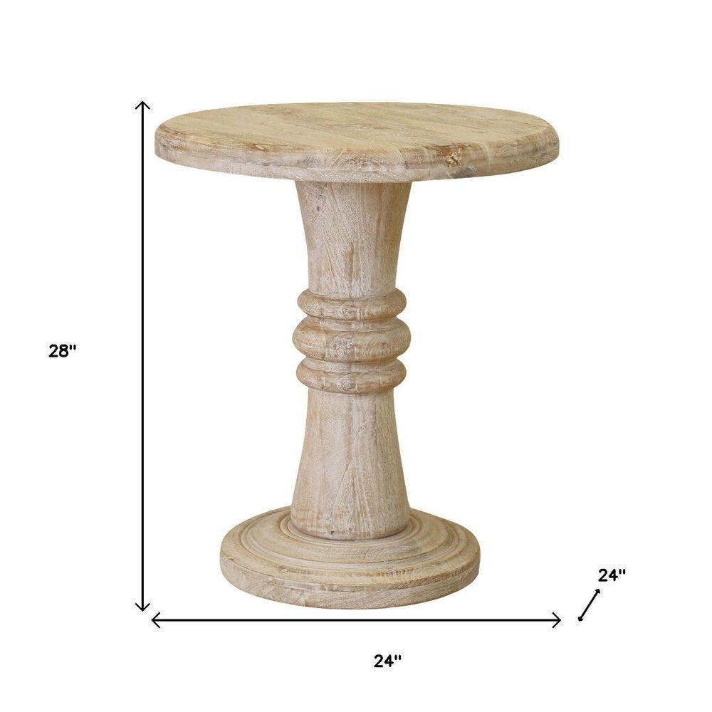 Brown Solid Wood Round Pedestal End Table - 28-inch