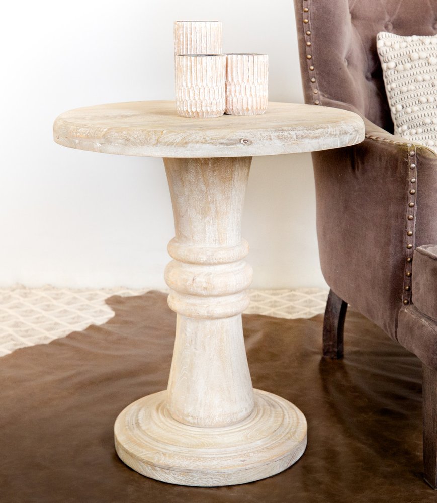 Brown Solid Wood Round Pedestal End Table - 28-inch