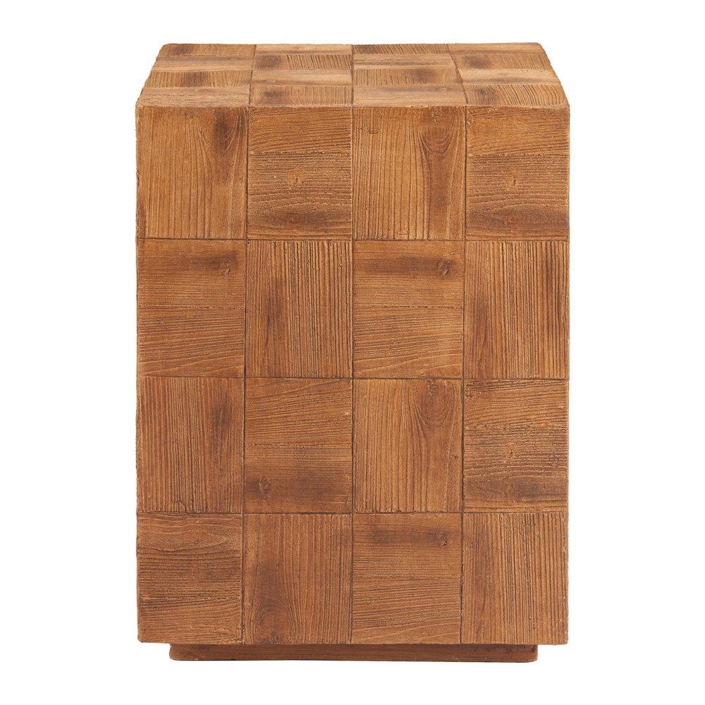 Natural Faux Wood Steel Block End Table - 22-inch