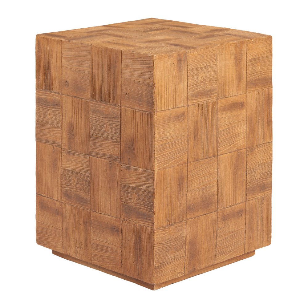 Natural Faux Wood Steel Block End Table - 22-inch