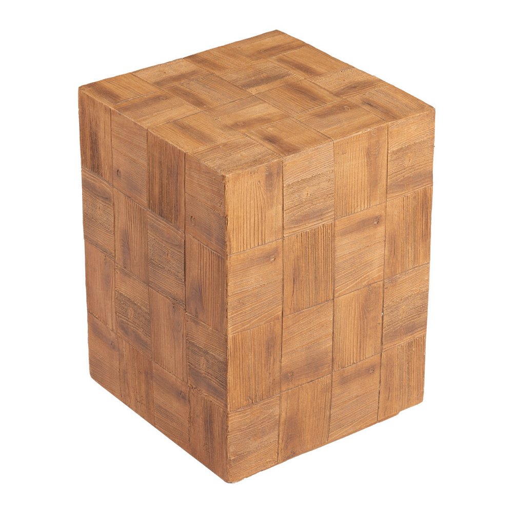 Natural Faux Wood Steel Block End Table - 22-inch