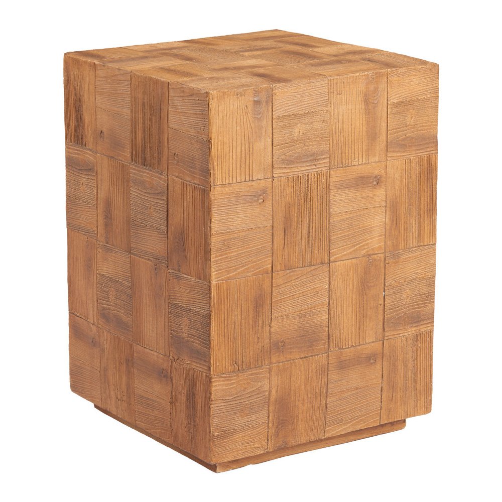 Natural Faux Wood Steel Block End Table - 22-inch