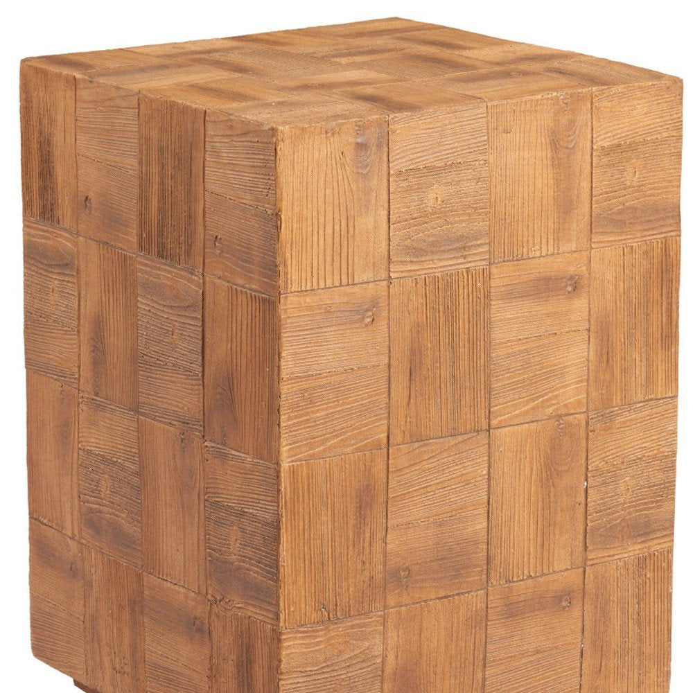 Natural Faux Wood Steel Block End Table - 22-inch