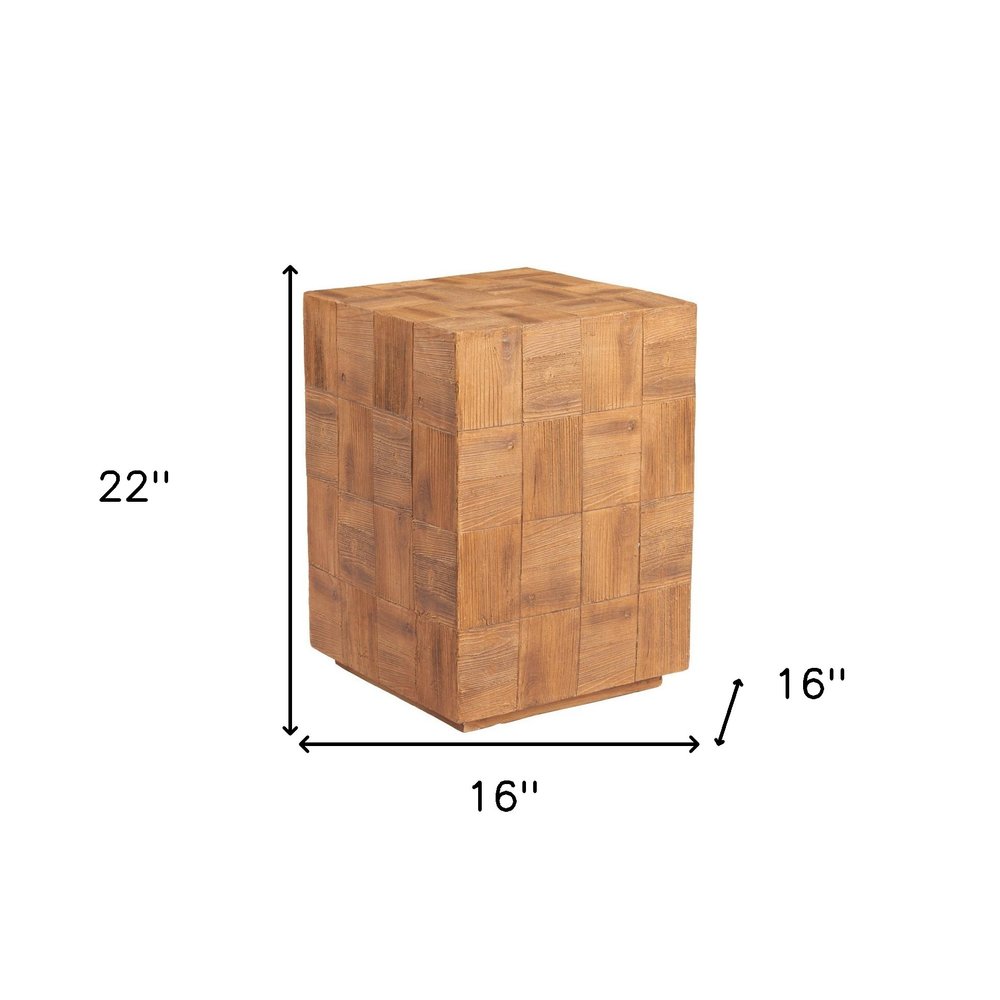 Natural Faux Wood Steel Block End Table - 22-inch