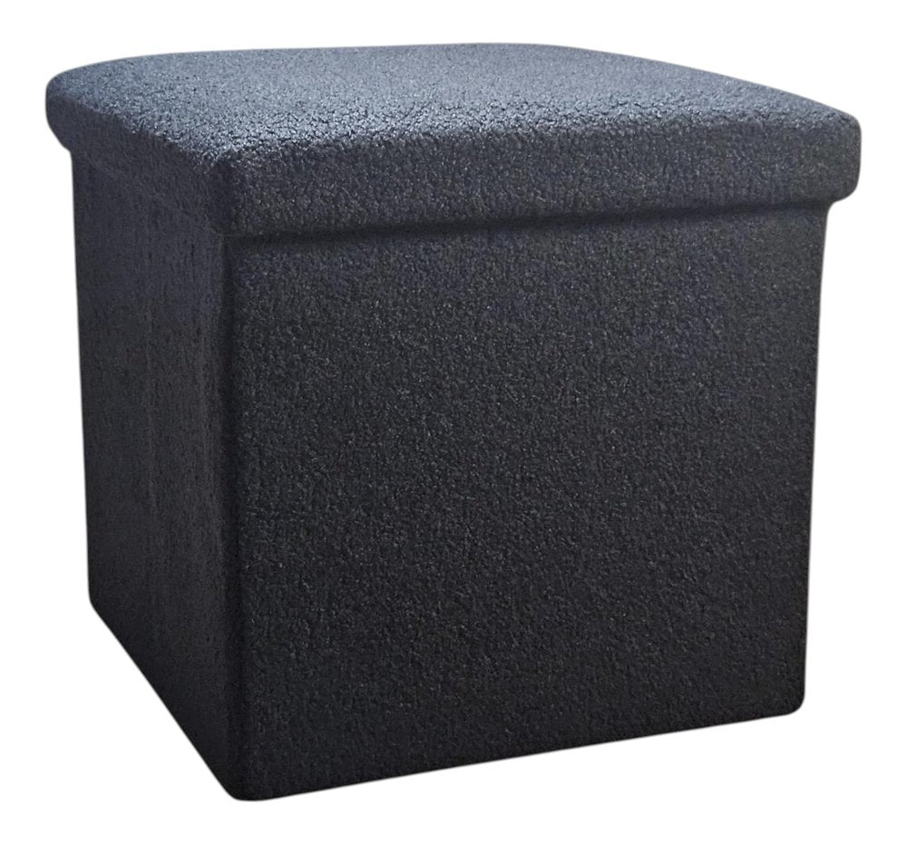 Black Boucle Cube Storage Ottoman - 15-inch