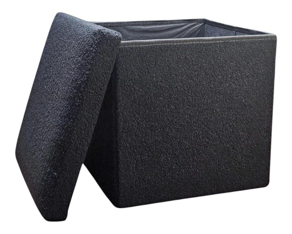 Black Boucle Cube Storage Ottoman - 15-inch