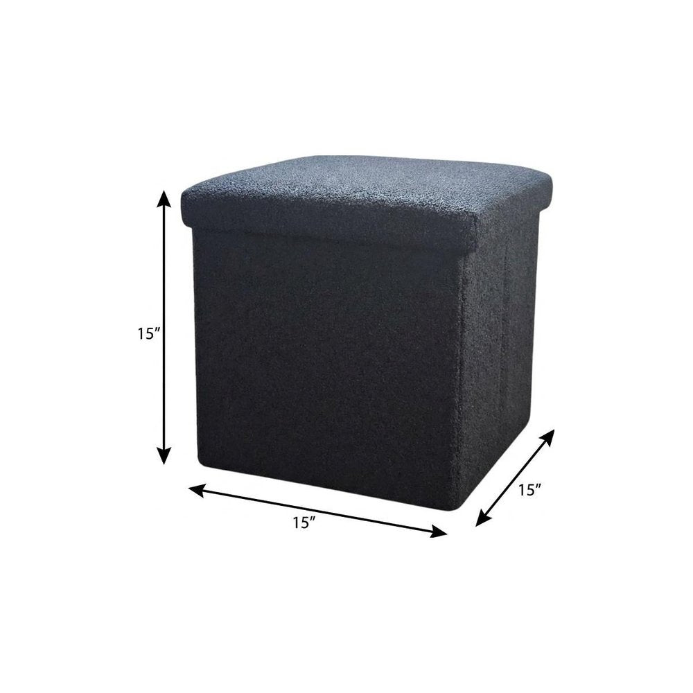 Black Boucle Cube Storage Ottoman - 15-inch