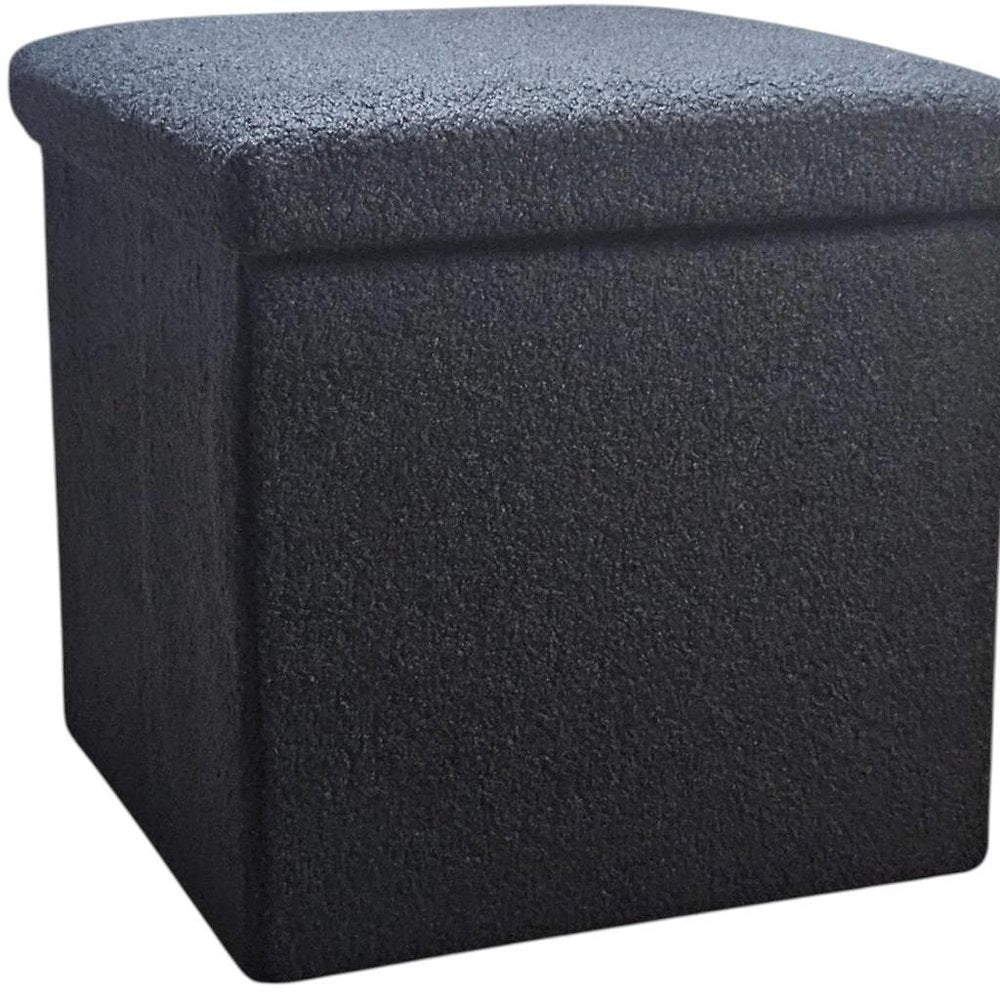 Black Boucle Cube Storage Ottoman - 15-inch