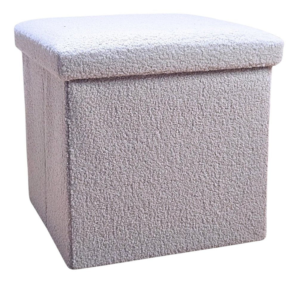 Gray Boucle Cube Storage Ottoman - 15-inch