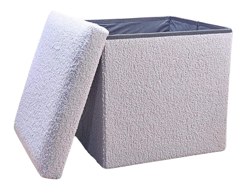 Gray Boucle Cube Storage Ottoman - 15-inch