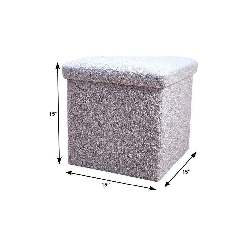Gray Boucle Cube Storage Ottoman - 15-inch