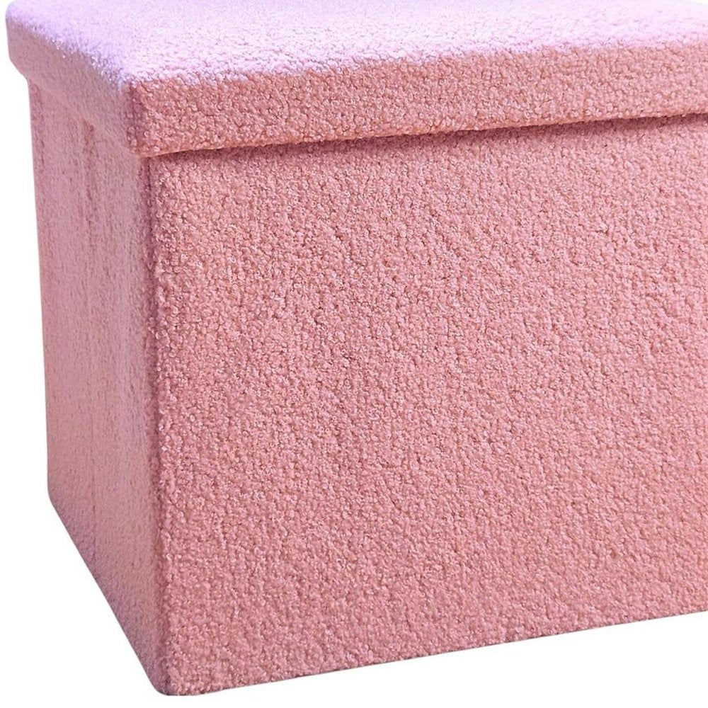 Pink Boucle Cube Storage Ottoman - 15-inch