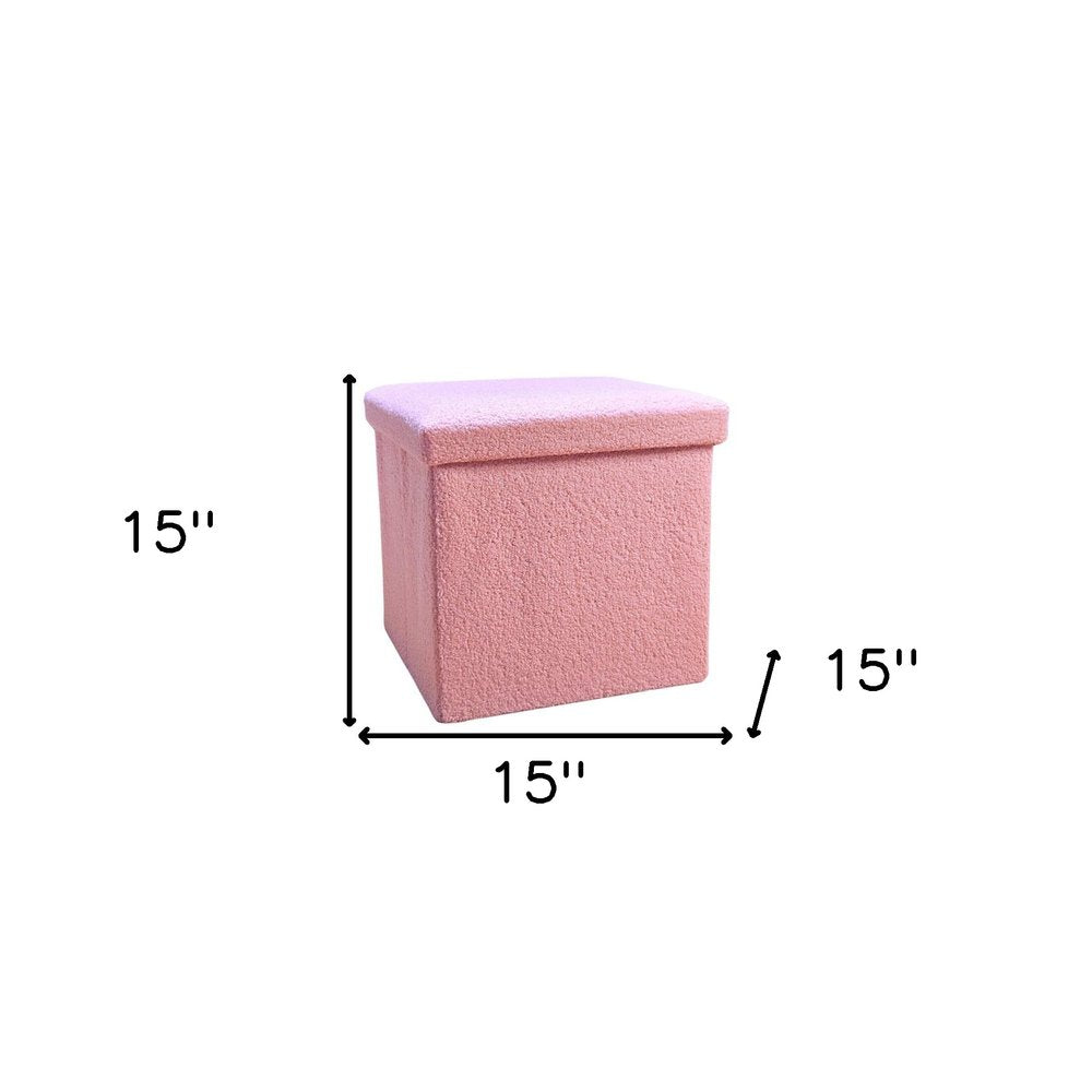 Pink Boucle Cube Storage Ottoman - 15-inch