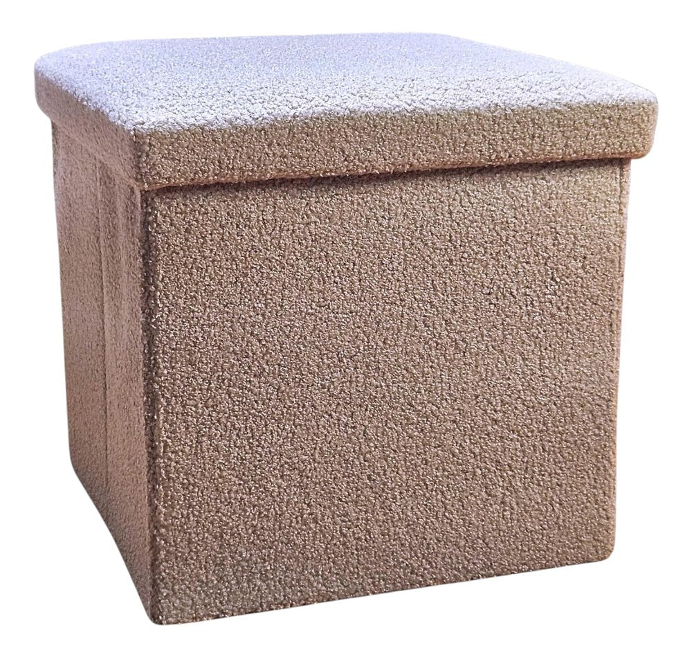 Taupe Boucle Cube Storage Ottoman - 15-inch