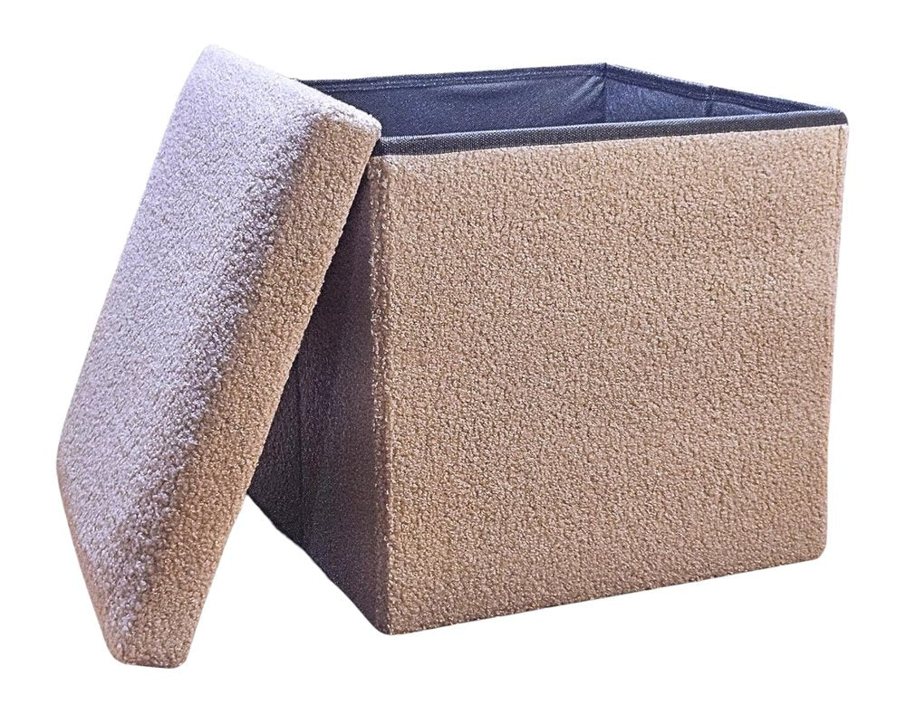 Taupe Boucle Cube Storage Ottoman - 15-inch