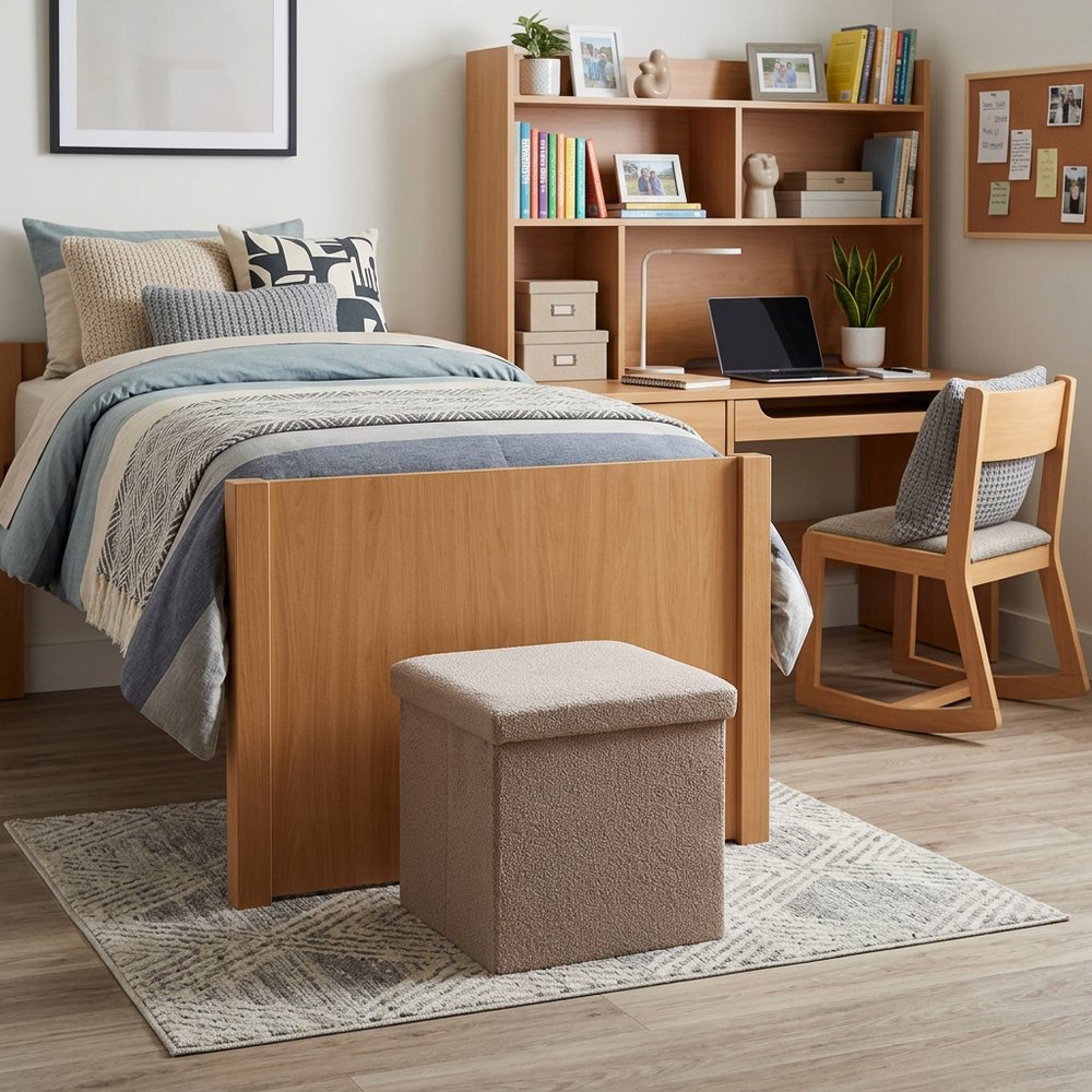 Taupe Boucle Cube Storage Ottoman - 15-inch