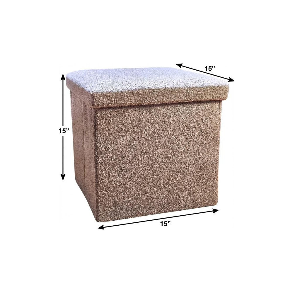 Taupe Boucle Cube Storage Ottoman - 15-inch