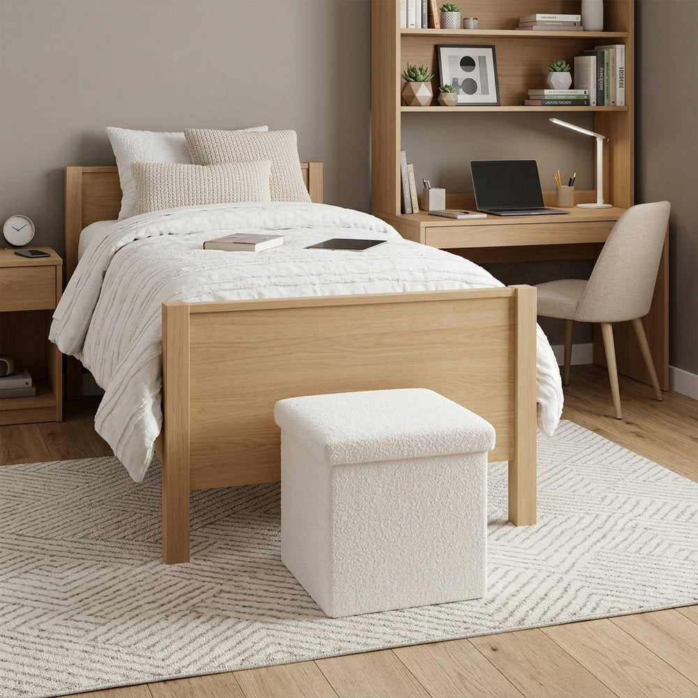 White Boucle Cube Storage Ottoman - 15-inch