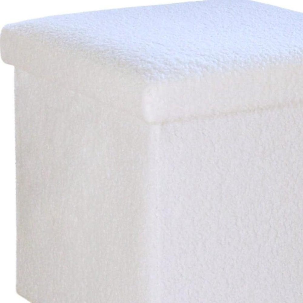 White Boucle Cube Storage Ottoman - 15-inch
