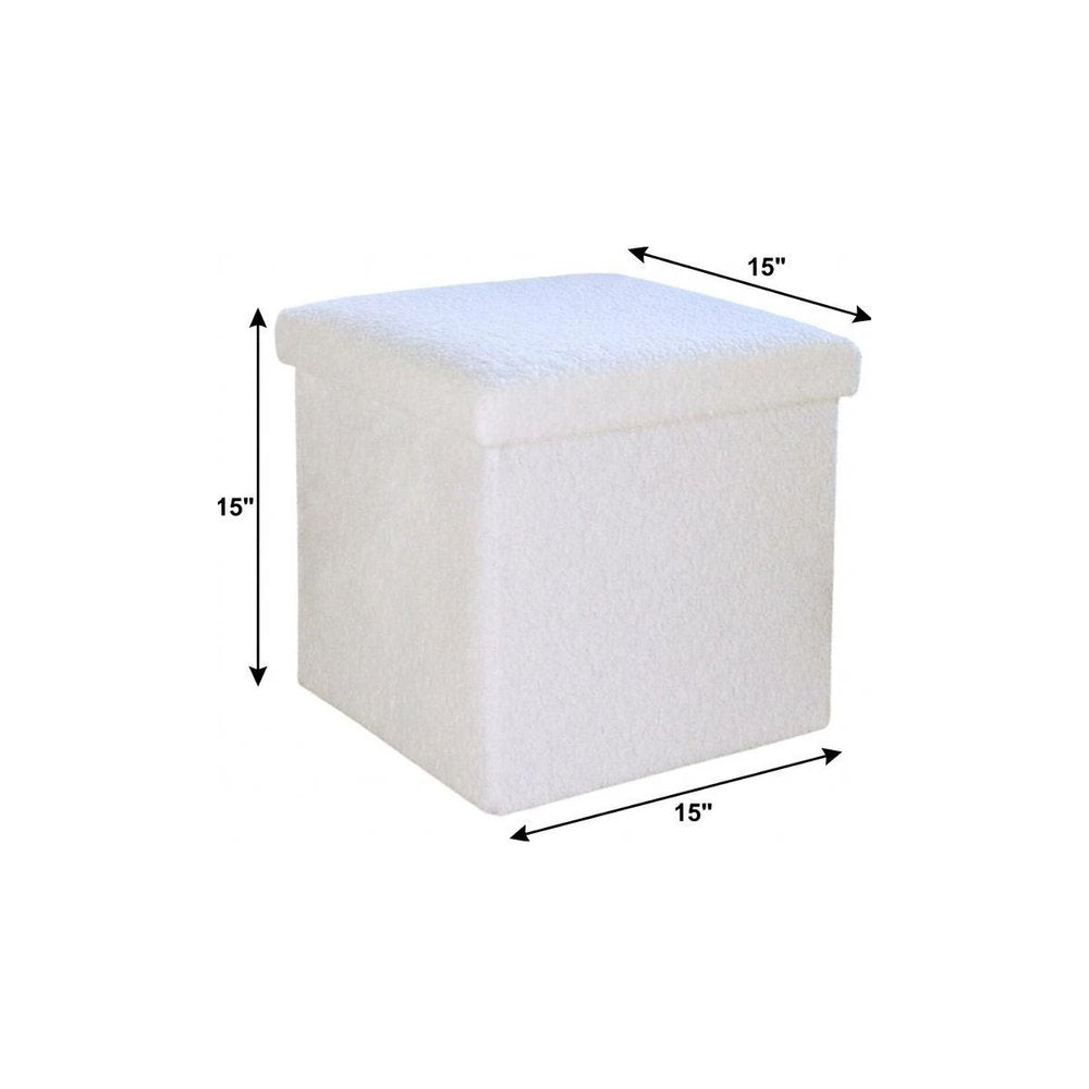 White Boucle Cube Storage Ottoman - 15-inch