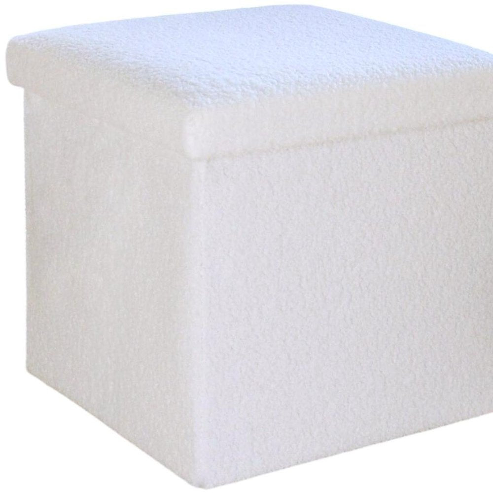 White Boucle Cube Storage Ottoman - 15-inch