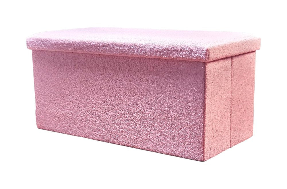 Pink Boucle Cube Storage Ottoman - 15-inch
