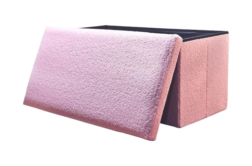 Pink Boucle Cube Storage Ottoman - 15-inch