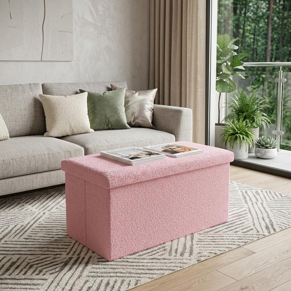 Pink Boucle Cube Storage Ottoman - 15-inch