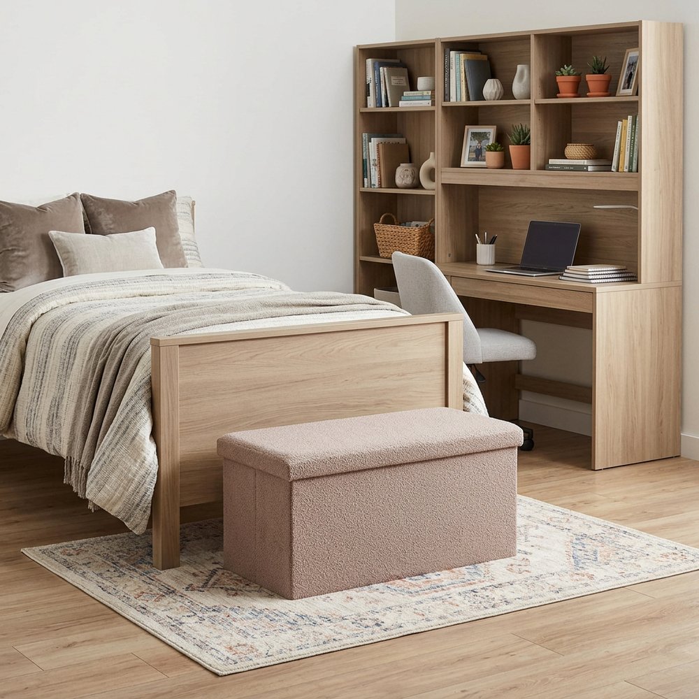 Taupe Boucle Cube Storage Ottoman - 15-inch