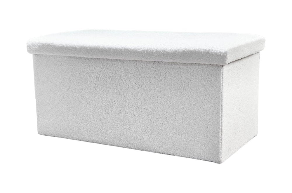 White Boucle Cube Storage Ottoman - 15-inch