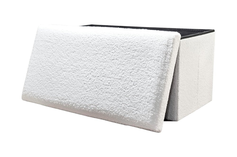White Boucle Cube Storage Ottoman - 15-inch