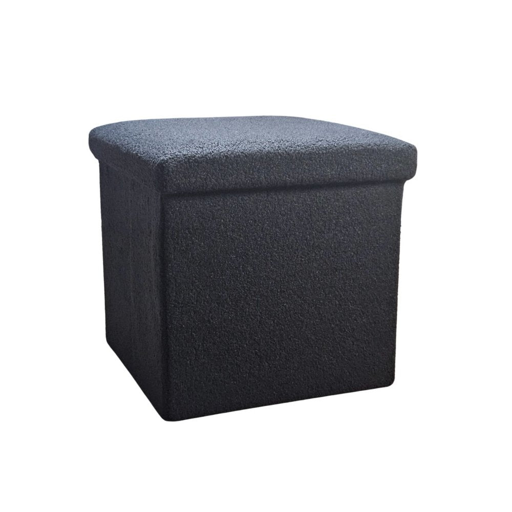 Black Boucle Cube Storage Ottoman - 15-inch
