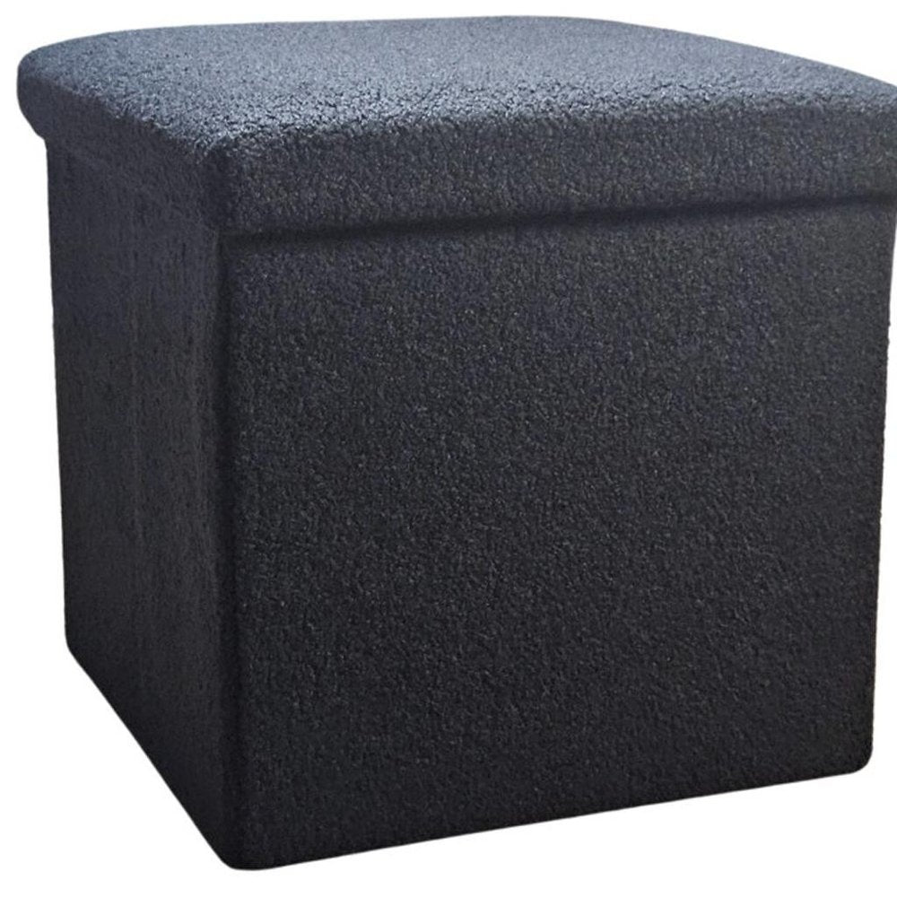 Black Boucle Cube Storage Ottoman - 15-inch