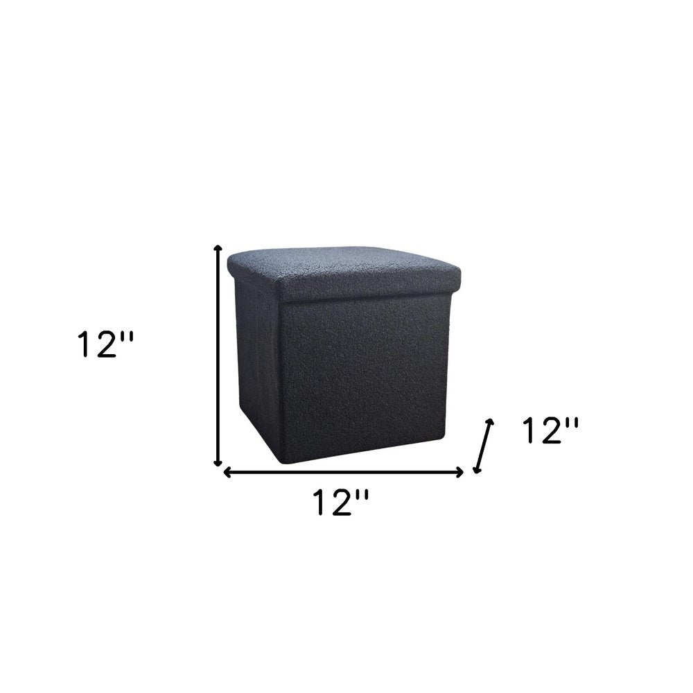 Black Boucle Cube Storage Ottoman - 15-inch