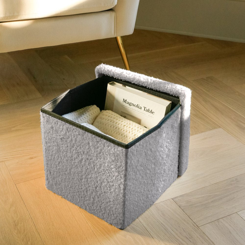 Gray Boucle Cube Storage Ottoman - 15-inch