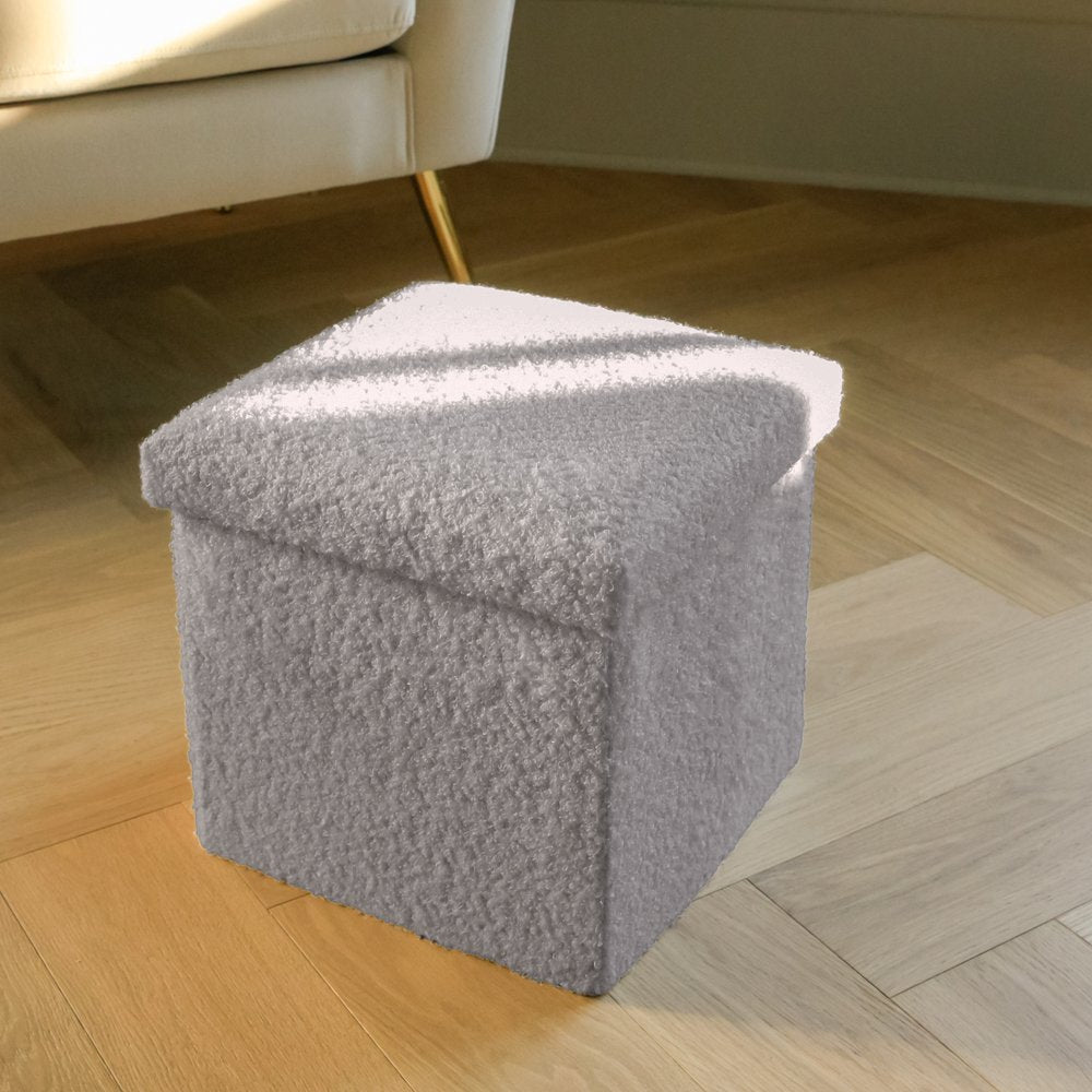 Gray Boucle Cube Storage Ottoman - 15-inch