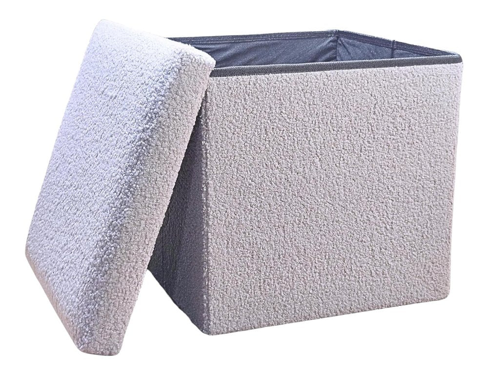 Gray Boucle Cube Storage Ottoman - 15-inch