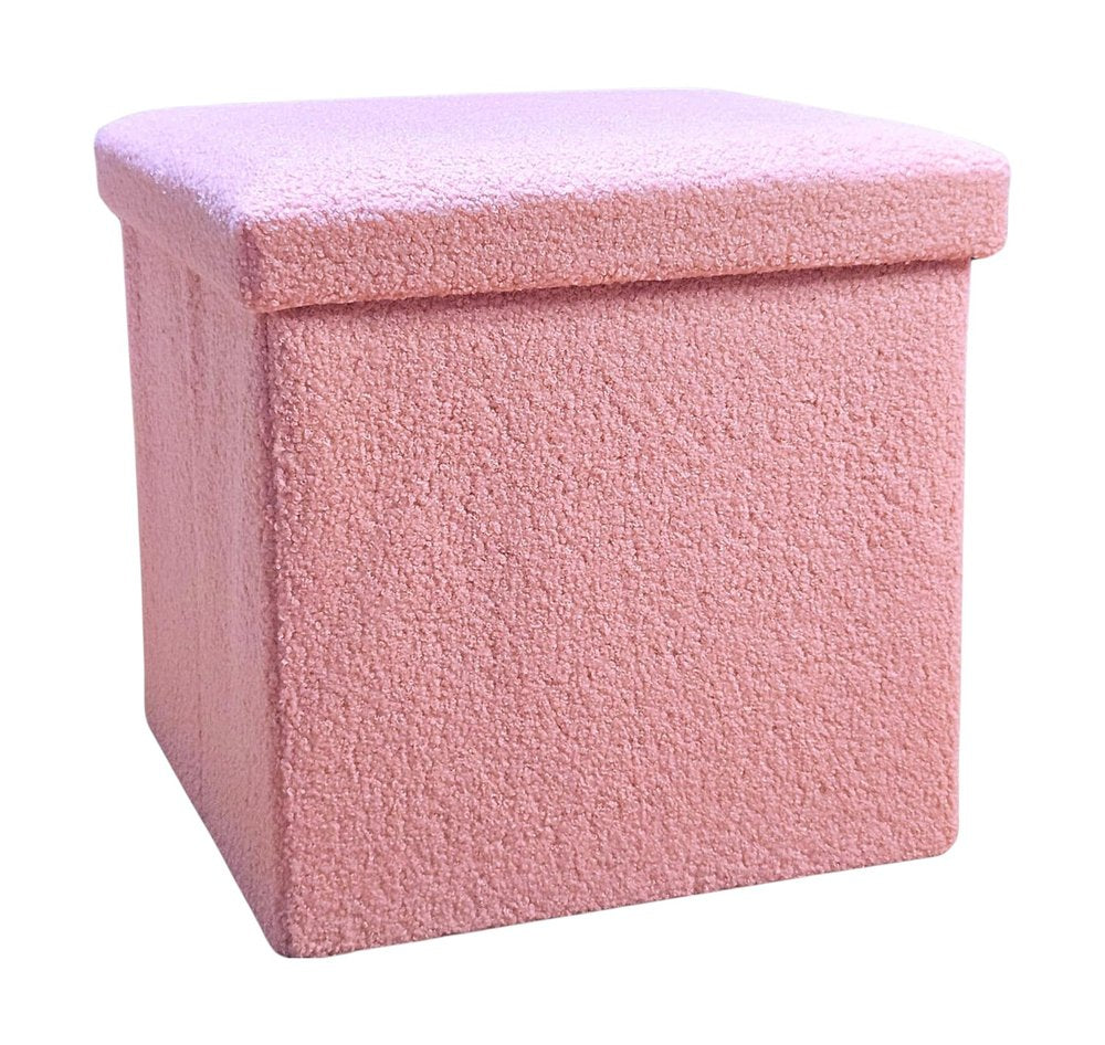 Pink Boucle Cube Storage Ottoman - 15-inch
