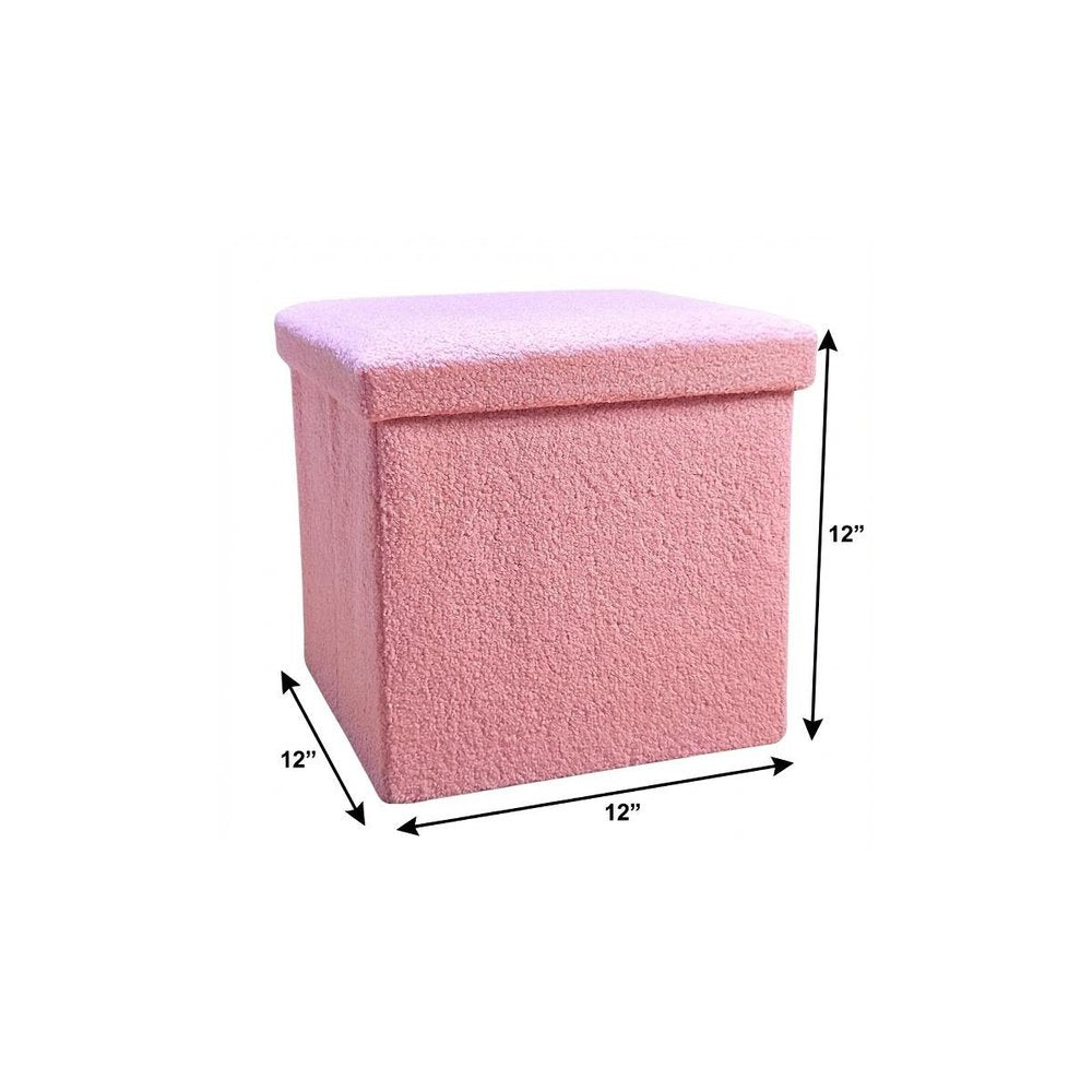 Pink Boucle Cube Storage Ottoman - 15-inch