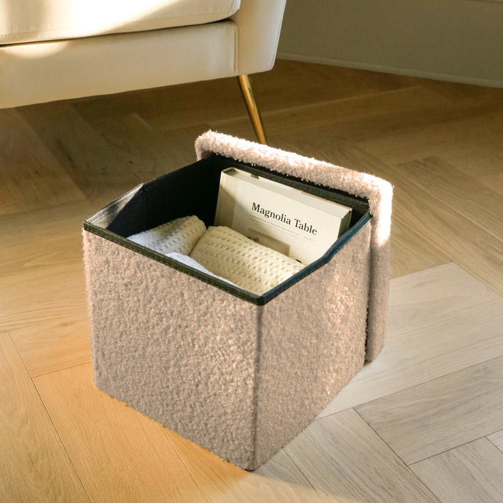 Taupe Boucle Cube Storage Ottoman - 12-inch