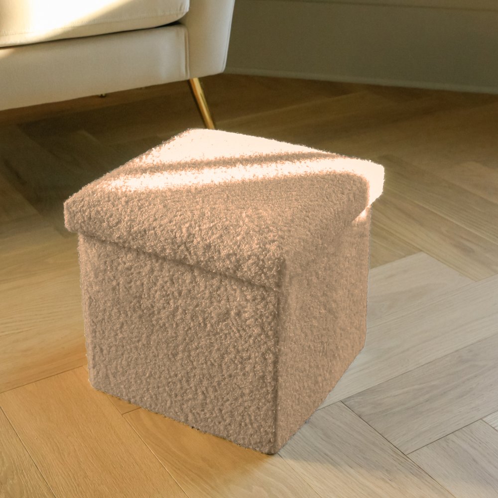 Taupe Boucle Cube Storage Ottoman - 12-inch