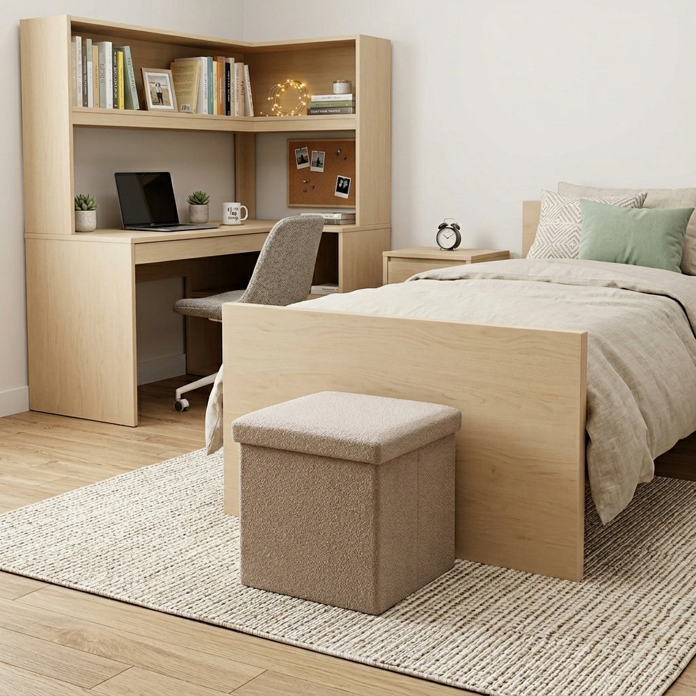 Taupe Boucle Cube Storage Ottoman - 12-inch