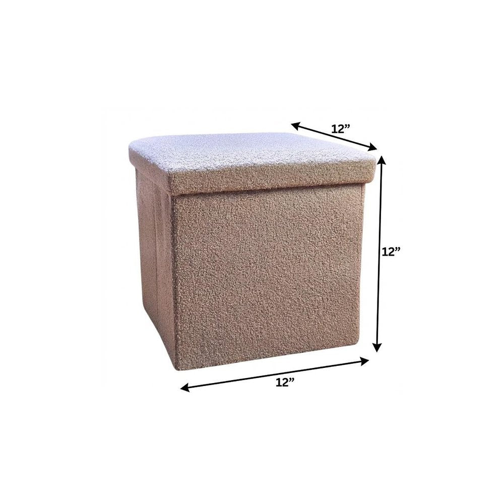 Taupe Boucle Cube Storage Ottoman - 12-inch