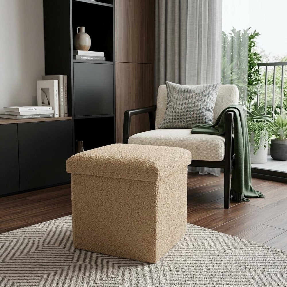 Taupe Boucle Cube Storage Ottoman - 12-inch