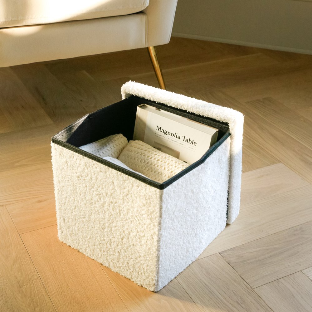Taupe Boucle Cube Storage Ottoman - 12-inch