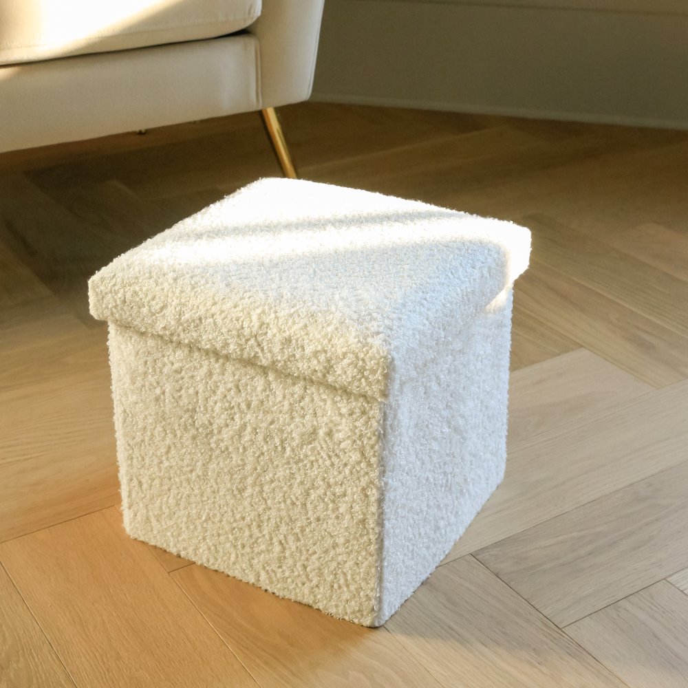 Taupe Boucle Cube Storage Ottoman - 12-inch