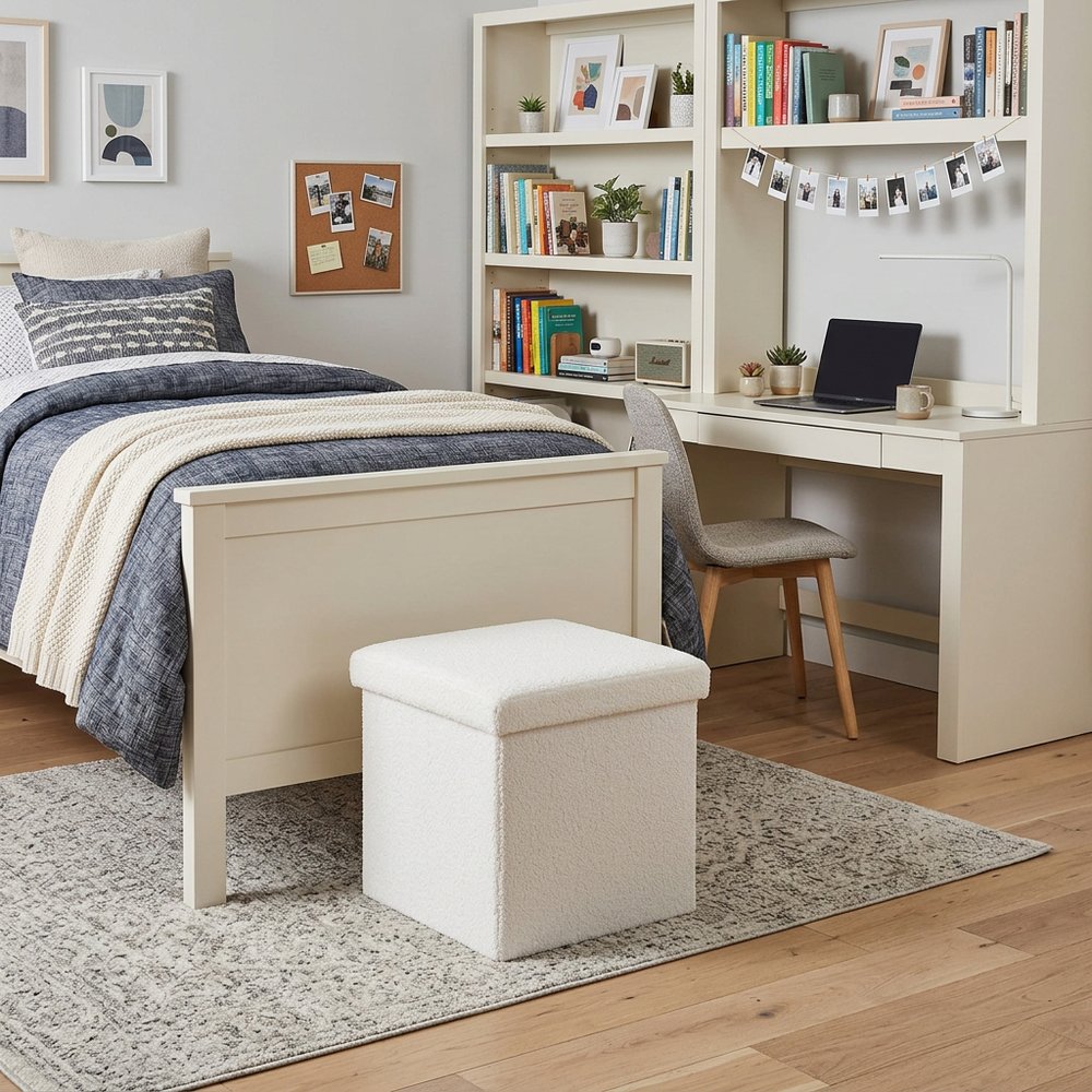Taupe Boucle Cube Storage Ottoman - 12-inch