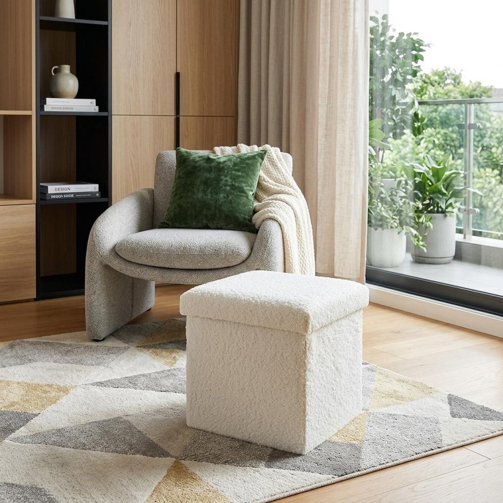 Taupe Boucle Cube Storage Ottoman - 12-inch